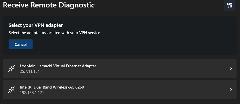 Select Network Card screen